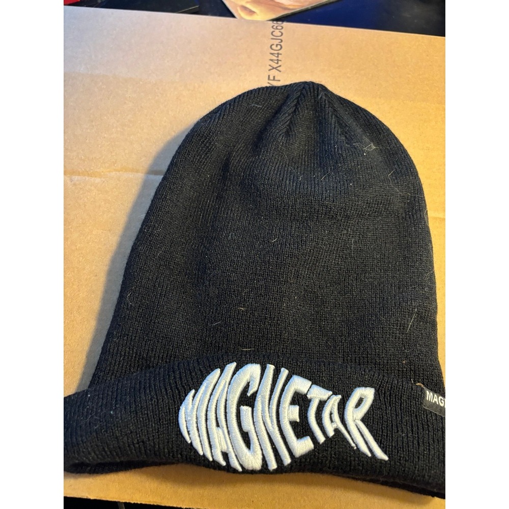 Magnetar Black Ribbed Cuff Beanie Hat Embroidered